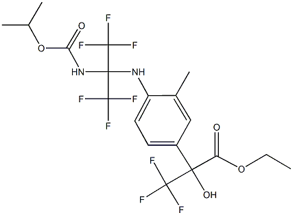 ethyl 3,3,3-trifluoro-2-hydroxy-2-(3-methyl-4-{[2,2,2-trifluoro-1-[(isopropoxycarbonyl)amino]-1-(trifluoromethyl)ethyl]amino}phenyl)propanoate Struktur