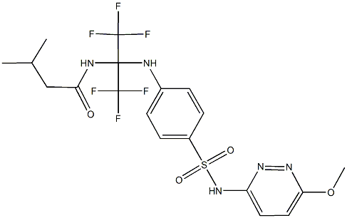 3-methyl-N-[2,2,2-trifluoro-1-(4-{[(6-methoxy-3-pyridazinyl)amino]sulfonyl}anilino)-1-(trifluoromethyl)ethyl]butanamide Struktur