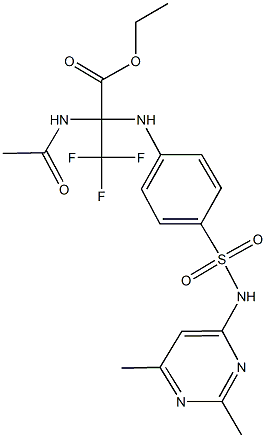 ethyl 2-(acetylamino)-2-(4-{[(2,6-dimethyl-4-pyrimidinyl)amino]sulfonyl}anilino)-3,3,3-trifluoropropanoate Struktur