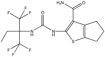 2-[({[1,1-bis(trifluoromethyl)propyl]amino}carbonyl)amino]-5,6-dihydro-4H-cyclopenta[b]thiophene-3-carboxamide Struktur