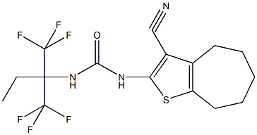 N-[1,1-bis(trifluoromethyl)propyl]-N'-(3-cyano-5,6,7,8-tetrahydro-4H-cyclohepta[b]thien-2-yl)urea Struktur