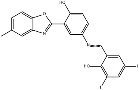 2-({[4-hydroxy-3-(5-methyl-1,3-benzoxazol-2-yl)phenyl]imino}methyl)-4,6-diiodophenol Struktur