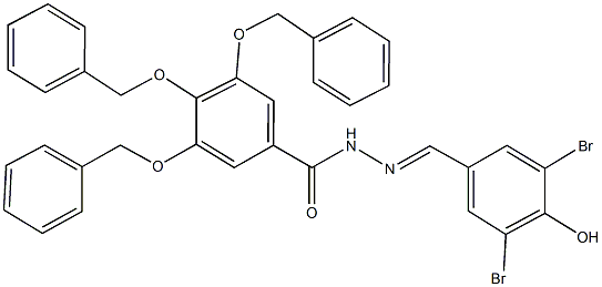 3,4,5-tris(benzyloxy)-N'-(3,5-dibromo-4-hydroxybenzylidene)benzohydrazide Struktur