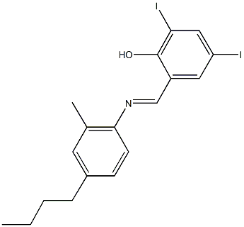 2-{[(4-butyl-2-methylphenyl)imino]methyl}-4,6-diiodophenol Struktur