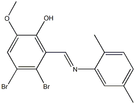 3,4-dibromo-2-{[(2,5-dimethylphenyl)imino]methyl}-6-methoxyphenol Struktur