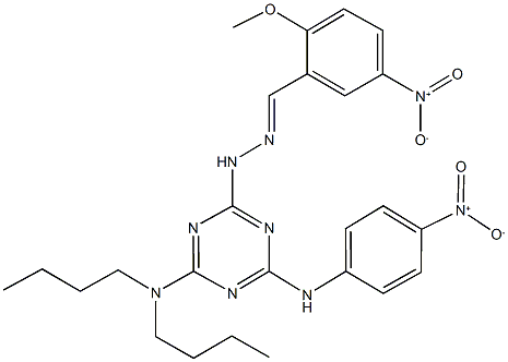 5-nitro-2-methoxybenzaldehyde (4-(dibutylamino)-6-{4-nitroanilino}-1,3,5-triazin-2-yl)hydrazone Struktur