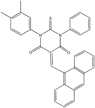 5-(9-anthrylmethylene)-1-(3,4-dimethylphenyl)-3-phenyl-2-thioxodihydro-4,6(1H,5H)-pyrimidinedione Struktur