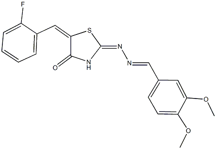 3,4-dimethoxybenzaldehyde [5-(2-fluorobenzylidene)-4-oxo-1,3-thiazolidin-2-ylidene]hydrazone Struktur