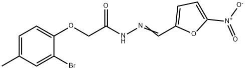 2-(2-bromo-4-methylphenoxy)-N'-({5-nitro-2-furyl}methylene)acetohydrazide Struktur