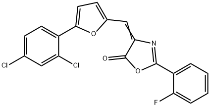 4-{[5-(2,4-dichlorophenyl)-2-furyl]methylene}-2-(2-fluorophenyl)-1,3-oxazol-5(4H)-one Struktur