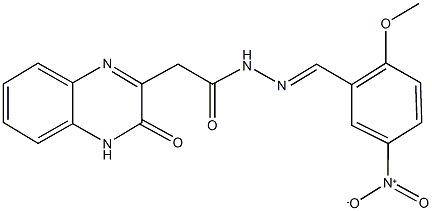 N'-{5-nitro-2-methoxybenzylidene}-2-(3-oxo-3,4-dihydro-2-quinoxalinyl)acetohydrazide Struktur