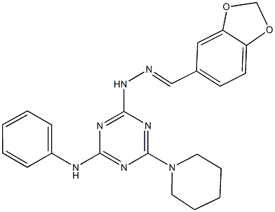 1,3-benzodioxole-5-carbaldehyde [4-anilino-6-(1-piperidinyl)-1,3,5-triazin-2-yl]hydrazone Struktur