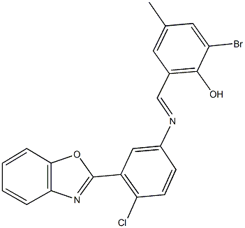 2-({[3-(1,3-benzoxazol-2-yl)-4-chlorophenyl]imino}methyl)-6-bromo-4-methylphenol Struktur