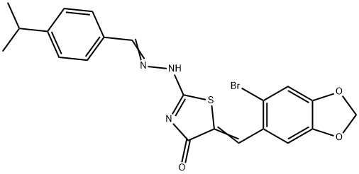 4-isopropylbenzaldehyde {5-[(6-bromo-1,3-benzodioxol-5-yl)methylene]-4-oxo-1,3-thiazolidin-2-ylidene}hydrazone Struktur