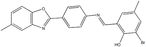 2-bromo-4-methyl-6-({[4-(5-methyl-1,3-benzoxazol-2-yl)phenyl]imino}methyl)phenol Struktur