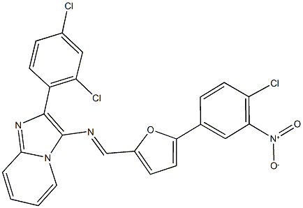 3-{[(5-{4-chloro-3-nitrophenyl}-2-furyl)methylene]amino}-2-(2,4-dichlorophenyl)imidazo[1,2-a]pyridine Struktur