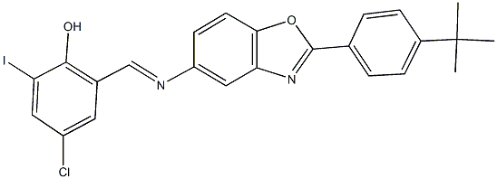 2-({[2-(4-tert-butylphenyl)-1,3-benzoxazol-5-yl]imino}methyl)-4-chloro-6-iodophenol Struktur