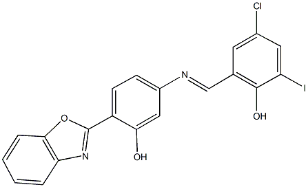 2-({[4-(1,3-benzoxazol-2-yl)-3-hydroxyphenyl]imino}methyl)-4-chloro-6-iodophenol Struktur