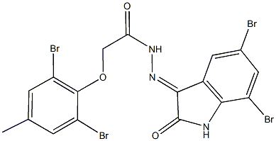 2-(2,6-dibromo-4-methylphenoxy)-N'-(5,7-dibromo-2-oxo-1,2-dihydro-3H-indol-3-ylidene)acetohydrazide Struktur