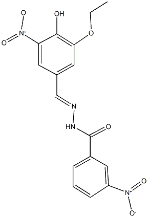 N'-{3-ethoxy-4-hydroxy-5-nitrobenzylidene}-3-nitrobenzohydrazide Struktur