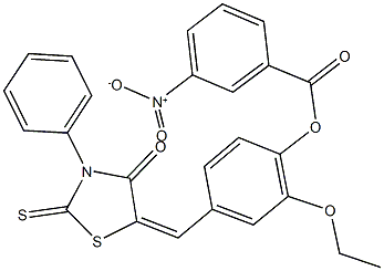 2-ethoxy-4-[(4-oxo-3-phenyl-2-thioxo-1,3-thiazolidin-5-ylidene)methyl]phenyl 3-nitrobenzoate Struktur