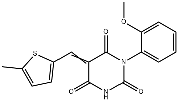 1-(2-methoxyphenyl)-5-[(5-methyl-2-thienyl)methylene]-2,4,6(1H,3H,5H)-pyrimidinetrione Struktur