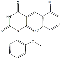 5-(2,6-dichlorobenzylidene)-1-(2-methoxyphenyl)-2-thioxodihydro-4,6(1H,5H)-pyrimidinedione Struktur