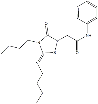 2-[3-butyl-2-(butylimino)-4-oxo-1,3-thiazolidin-5-yl]-N-phenylacetamide Struktur