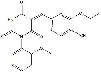 5-(3-ethoxy-4-hydroxybenzylidene)-1-(2-methoxyphenyl)-2-thioxodihydro-4,6(1H,5H)-pyrimidinedione Struktur