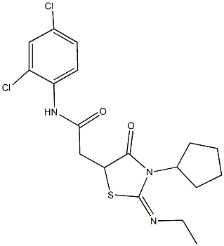 2-[3-cyclopentyl-2-(ethylimino)-4-oxo-1,3-thiazolidin-5-yl]-N-(2,4-dichlorophenyl)acetamide Struktur