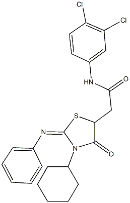 2-[3-cyclohexyl-4-oxo-2-(phenylimino)-1,3-thiazolidin-5-yl]-N-(3,4-dichlorophenyl)acetamide Struktur