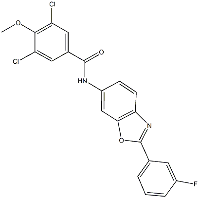 3,5-dichloro-N-[2-(3-fluorophenyl)-1,3-benzoxazol-6-yl]-4-methoxybenzamide Struktur