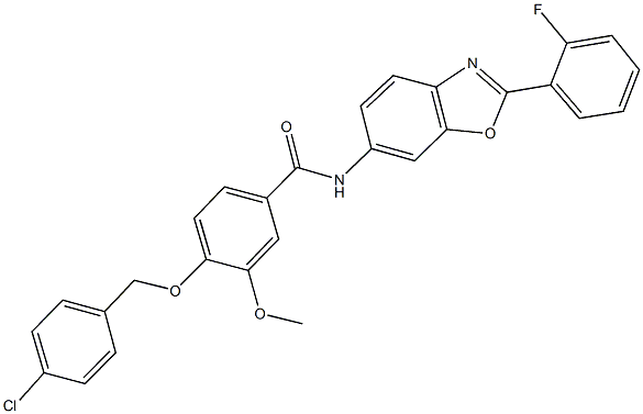 4-[(4-chlorobenzyl)oxy]-N-[2-(2-fluorophenyl)-1,3-benzoxazol-6-yl]-3-methoxybenzamide Struktur