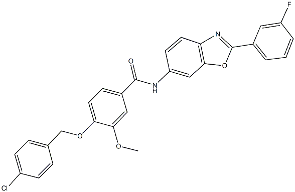 4-[(4-chlorobenzyl)oxy]-N-[2-(3-fluorophenyl)-1,3-benzoxazol-6-yl]-3-methoxybenzamide Struktur