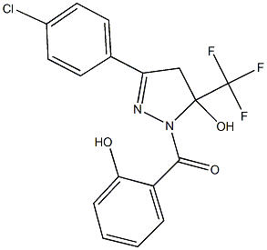 3-(4-chlorophenyl)-1-(2-hydroxybenzoyl)-5-(trifluoromethyl)-4,5-dihydro-1H-pyrazol-5-ol Struktur