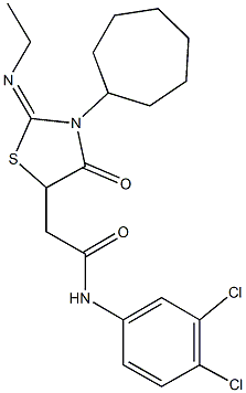 2-[3-cycloheptyl-2-(ethylimino)-4-oxo-1,3-thiazolidin-5-yl]-N-(3,4-dichlorophenyl)acetamide Struktur