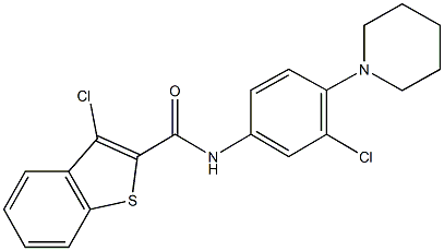 3-chloro-N-[3-chloro-4-(1-piperidinyl)phenyl]-1-benzothiophene-2-carboxamide Struktur