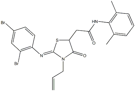 2-{3-allyl-2-[(2,4-dibromophenyl)imino]-4-oxo-1,3-thiazolidin-5-yl}-N-(2,6-dimethylphenyl)acetamide Struktur