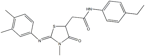 2-{2-[(3,4-dimethylphenyl)imino]-3-methyl-4-oxo-1,3-thiazolidin-5-yl}-N-(4-ethylphenyl)acetamide Struktur