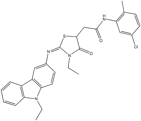 N-(5-chloro-2-methylphenyl)-2-{3-ethyl-2-[(9-ethyl-9H-carbazol-3-yl)imino]-4-oxo-1,3-thiazolidin-5-yl}acetamide Struktur