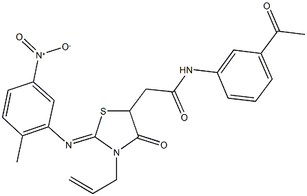 N-(3-acetylphenyl)-2-[3-allyl-2-({5-nitro-2-methylphenyl}imino)-4-oxo-1,3-thiazolidin-5-yl]acetamide Struktur