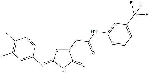 2-{2-[(3,4-dimethylphenyl)imino]-4-oxo-1,3-thiazolidin-5-yl}-N-[3-(trifluoromethyl)phenyl]acetamide Struktur