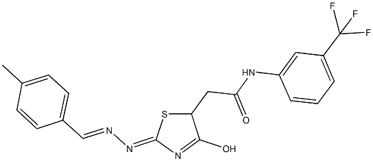 2-{4-hydroxy-2-[(4-methylbenzylidene)hydrazono]-2,5-dihydro-1,3-thiazol-5-yl}-N-[3-(trifluoromethyl)phenyl]acetamide Struktur