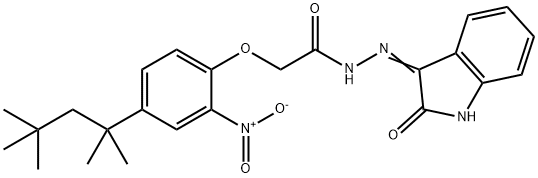 2-[2-nitro-4-(1,1,3,3-tetramethylbutyl)phenoxy]-N'-(2-oxo-1,2-dihydro-3H-indol-3-ylidene)acetohydrazide Struktur