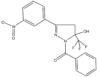 1-benzoyl-3-{3-nitrophenyl}-5-(trifluoromethyl)-4,5-dihydro-1H-pyrazol-5-ol Struktur