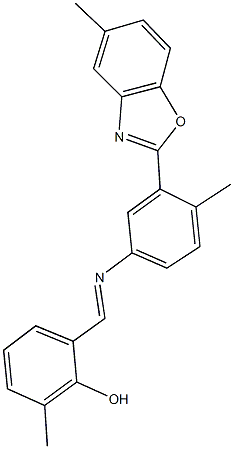 2-methyl-6-({[4-methyl-3-(5-methyl-1,3-benzoxazol-2-yl)phenyl]imino}methyl)phenol Struktur