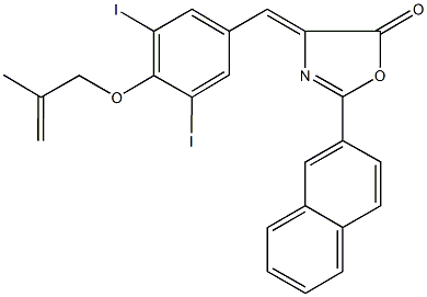 4-{3,5-diiodo-4-[(2-methyl-2-propenyl)oxy]benzylidene}-2-(2-naphthyl)-1,3-oxazol-5(4H)-one Struktur