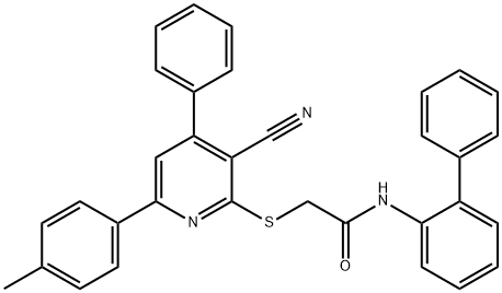 N-[1,1'-biphenyl]-2-yl-2-{[3-cyano-6-(4-methylphenyl)-4-phenyl-2-pyridinyl]sulfanyl}acetamide Struktur