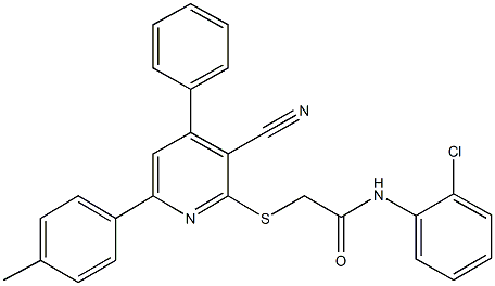 N-(2-chlorophenyl)-2-{[3-cyano-6-(4-methylphenyl)-4-phenyl-2-pyridinyl]sulfanyl}acetamide Struktur