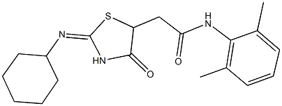 2-[2-(cyclohexylimino)-4-oxo-1,3-thiazolidin-5-yl]-N-(2,6-dimethylphenyl)acetamide Struktur